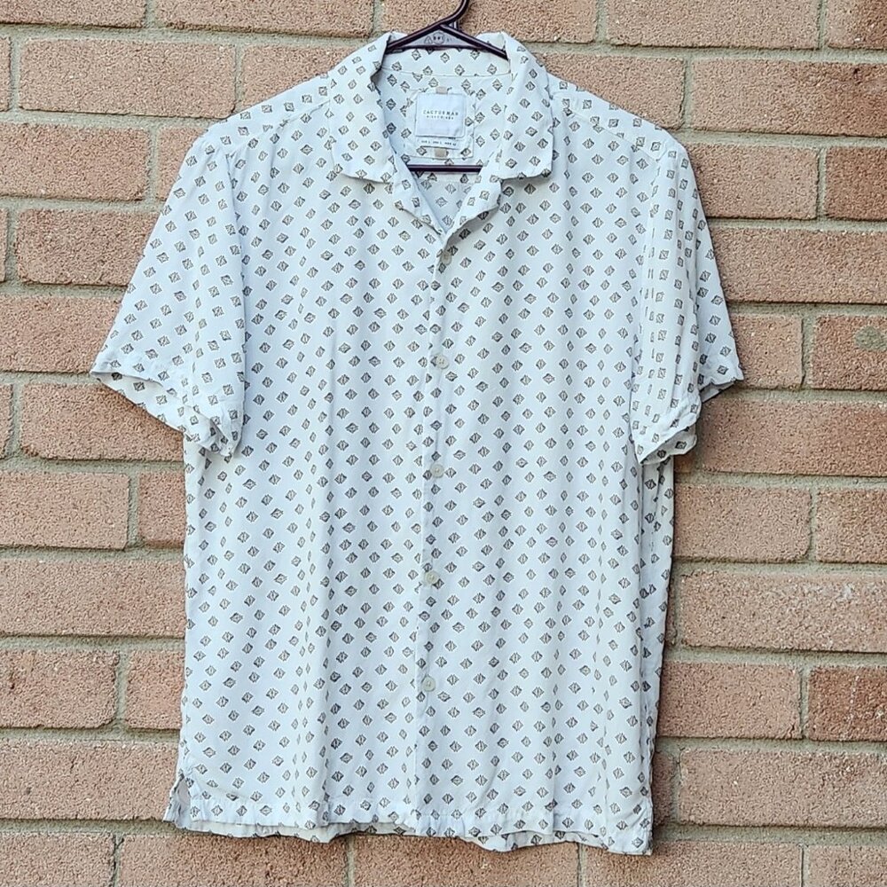 Cactus Man Ricky Singh Men’s Large White Geometric Button Up Shirt